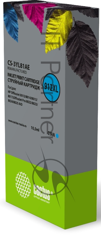 Картридж струйный Cactus 912XL CS-3YL81AE (есть ограничения по прошивке) голубой (10.5мл) для HP OfficeJet 8012/8014/8015/8017OfficeJet Pro 8022/8023/8024/8025 AIO