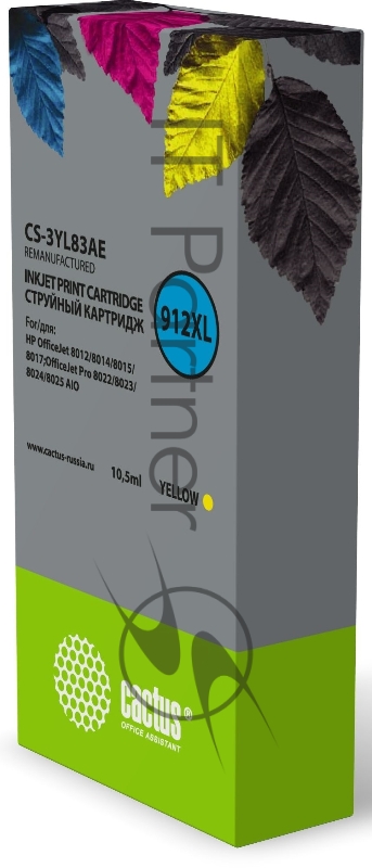 Картридж струйный Cactus 912XL CS-3YL83AE (есть ограничения по прошивке) желтый (10.5мл) для HP OfficeJet 8012/8014/8015/8017OfficeJet Pro 8022/8023/8024/8025 AIO