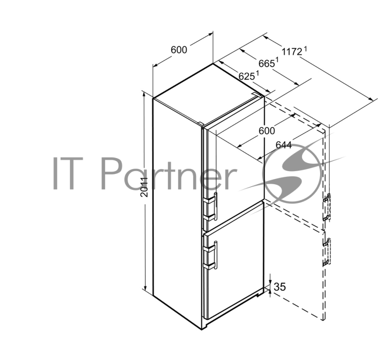 Холодильник Liebherr/ 201.1x60x62,5, объем камер 269+87, No Frost, морозильная камера нижняя, нержавеющая сталь