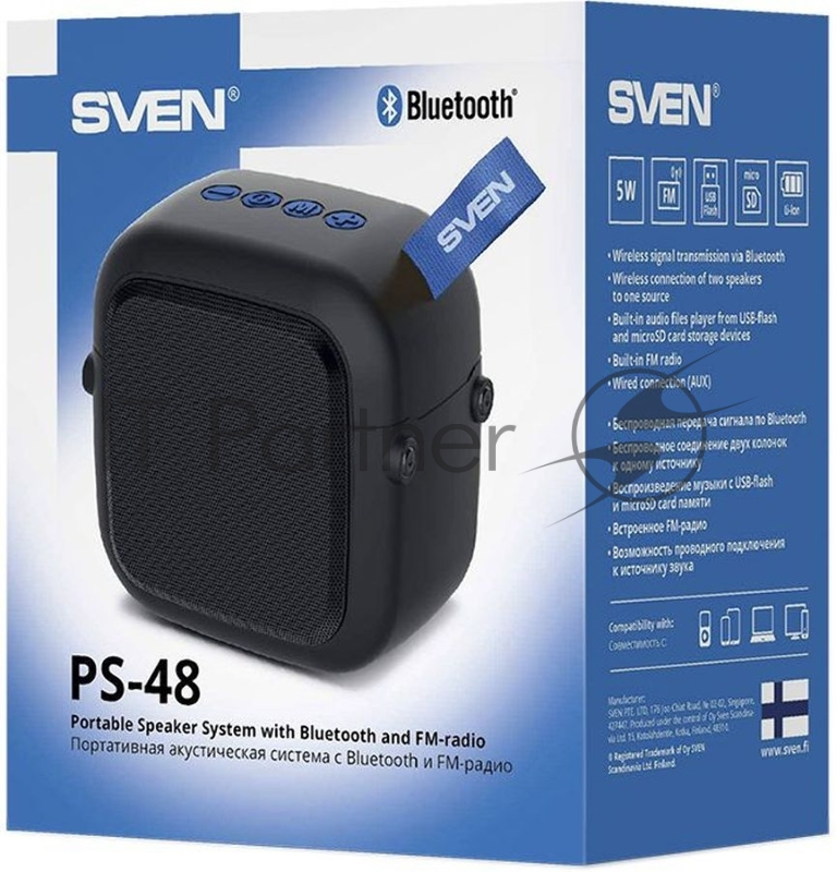 Колонка порт. Sven АС PS -48 черный 5W 1.0 BT 10м 500mAh