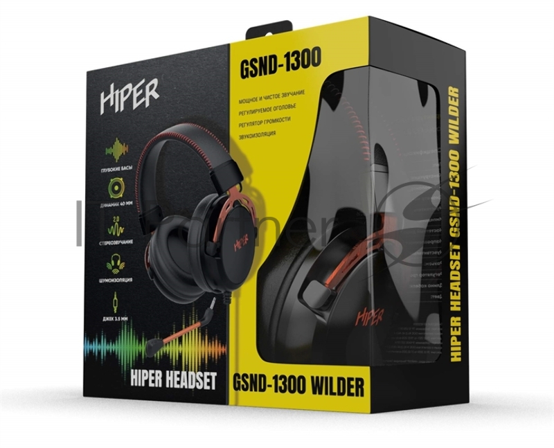 Гарнитура компьютерная игровая HIPER GSND-1100 Black (Стерео, 40мм, mini-jack 3.5мм, регулировка оголовья, кабель 2м, черный)