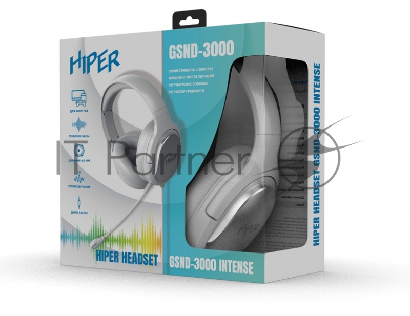 Гарнитура компьютерная игровая HIPER GSND-3000 White (Стерео, 40мм, mini-jack 3.5мм, регулировка оголовья, кабель 2м, белый)
