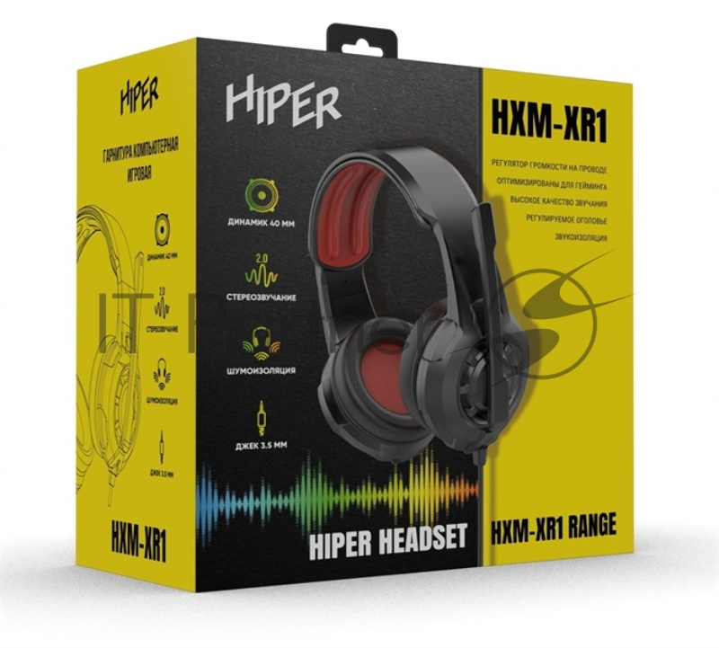 Гарнитура компьютерная игровая HIPER HXM-XR1 Black (Стерео, 40мм, mini-jack 3.5мм, регулировка оголовья, кабель 2м, черный)