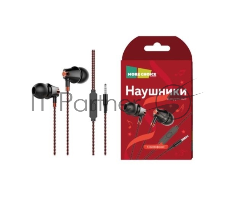 Наушники вакуумные AUX разъём с МК без рег.громкости длина 1.1м More Choice G26 (Red)