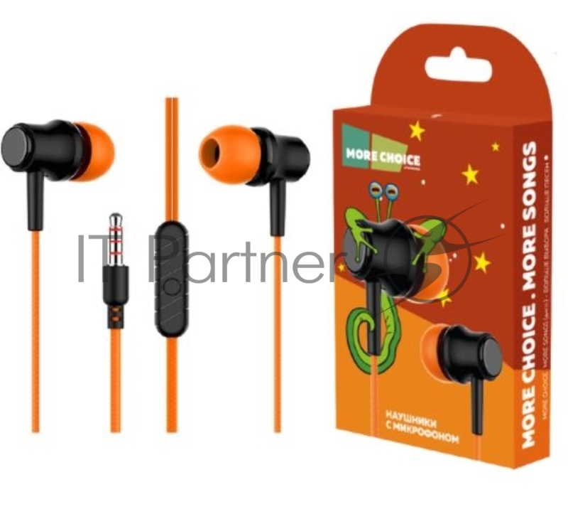 Наушники вакуумные AUX разъём с МК без рег.громкости длина 1.2м More Choice G36 (Orange)