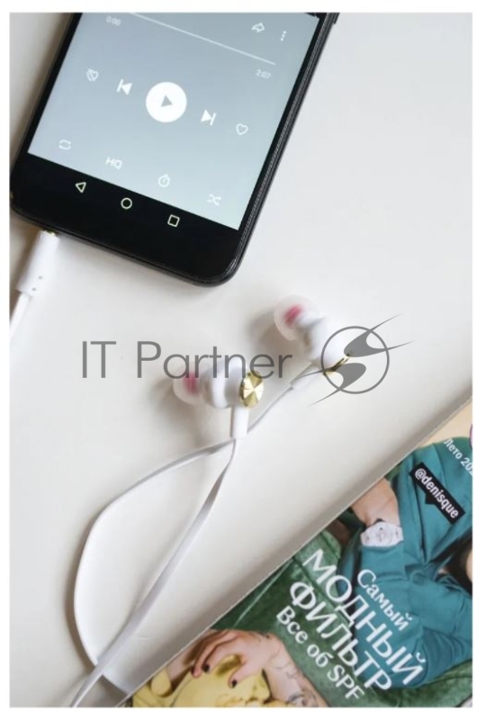 Наушники вакуумные AUX разъём с МК без рег.громкости длина 1.2м More choice P42 (White Gold)