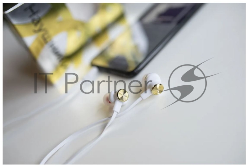 Наушники вакуумные AUX разъём с МК без рег.громкости длина 1.2м More choice P42 (White Gold)