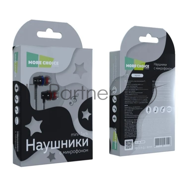 Наушники вакуумные AUX разъём с МК и рег.громкости длина 1.2м More Choice P71 (Black)