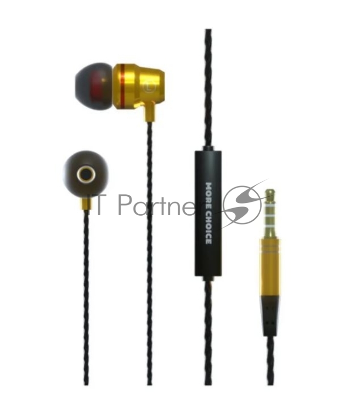 Наушники вакуумные AUX разъём с МК и рег.громкости длина 1.2м More Choice P71 (Gold)