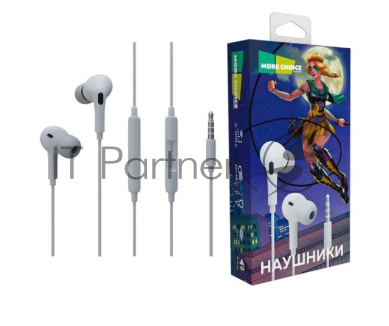Наушники вакуумные Smart AUX разъём с МК c рег.громкости длина 1.2м More choice G31S (White)