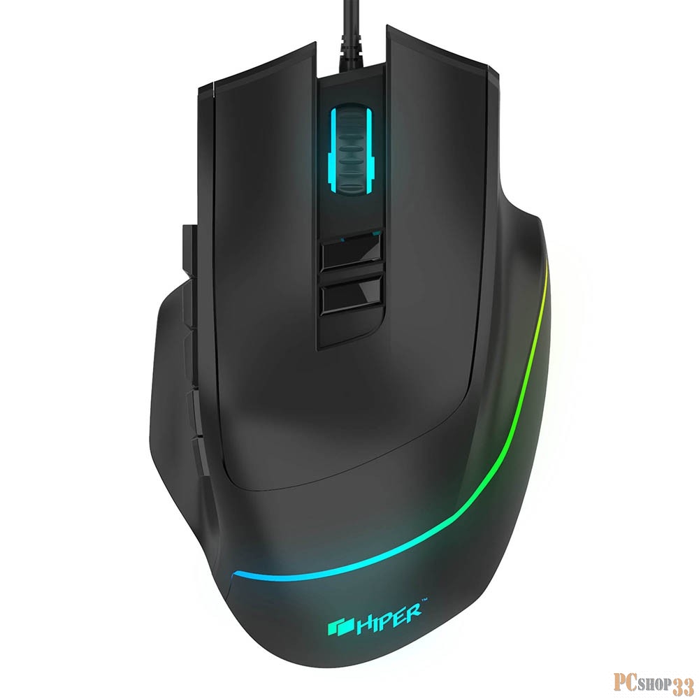 Мышь HIPER Quantum QM-1, игровая, оптическая, проводная, USB, черный