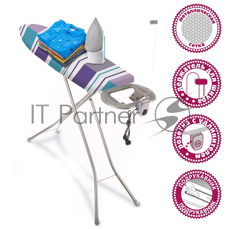 Доска гладильная Мастерица IB-0102, 38*120см, материал: сталь, хлопок, поролон столешница: сетка, металл розетка с удлинит, подрукавник (2)