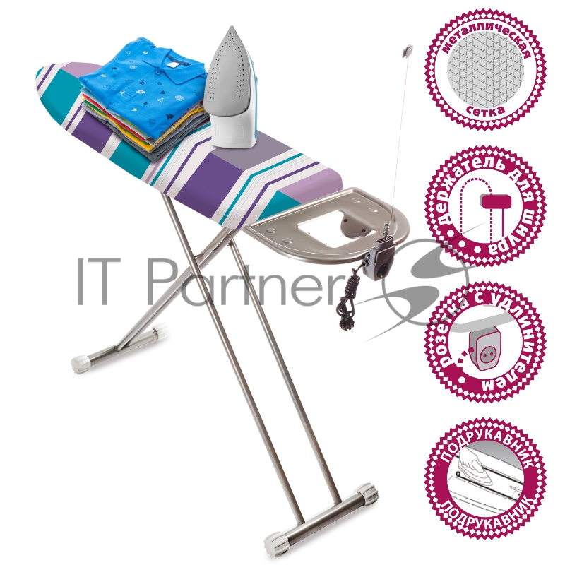 Доска гладильная Мастерица IB-0103, 38*120см, материал: сталь, хлопок, поролон столешница: сетка, металл розетка с удлинит, подрукавник (2)