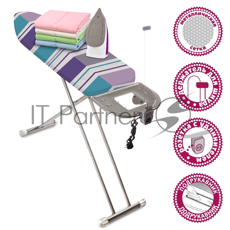 Доска гладильная Мастерица IB-0104, 42*120см, материал: сталь, хлопок, поролон столешница: сетка, металл розетка с удлинит, подрукавник (2)