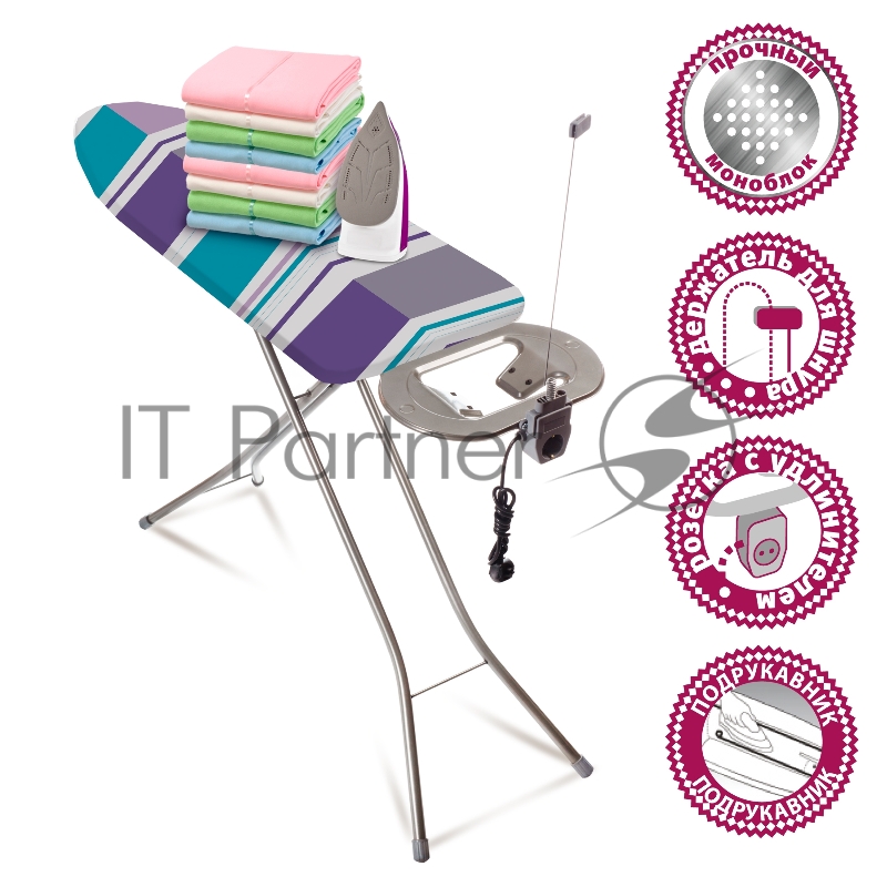 Доска гладильная Мастерица IB-0106, 38*120см, материал: сталь, хлопок, поролон столешница: метал. моноблок розетка с удлинит, подрукавник (2)