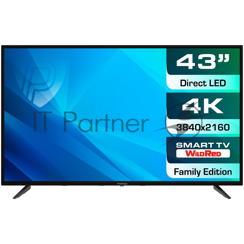 Телевизор Prestigio 43 PTV43SS06Y_CIS_BK(1920x1080) TFT LED, 250cd/m2, USB, HDMI, VGA, RCA, CI slot, Optical, Multimedia player, Smart 1+8Gb, DVB-T2/T/C/S2, 75W, MT6681, smart TV(1+8Gb) 2x8W speaker, black