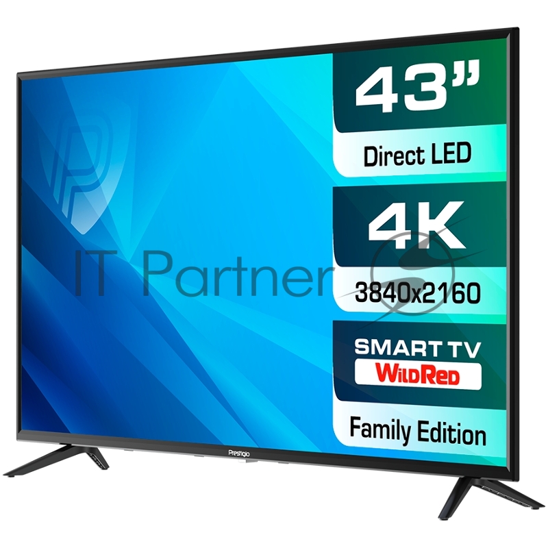 Телевизор Prestigio 43 PTV43SS06Y_CIS_BK(1920x1080) TFT LED, 250cd/m2, USB, HDMI, VGA, RCA, CI slot, Optical, Multimedia player, Smart 1+8Gb, DVB-T2/T/C/S2, 75W, MT6681, smart TV(1+8Gb) 2x8W speaker, black