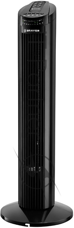 Колонный вентилятор BRAYER BR4958BK, механ.упр.,пульт ДУ,вращение90°,мощ-ть50Вт,защи от перегрева