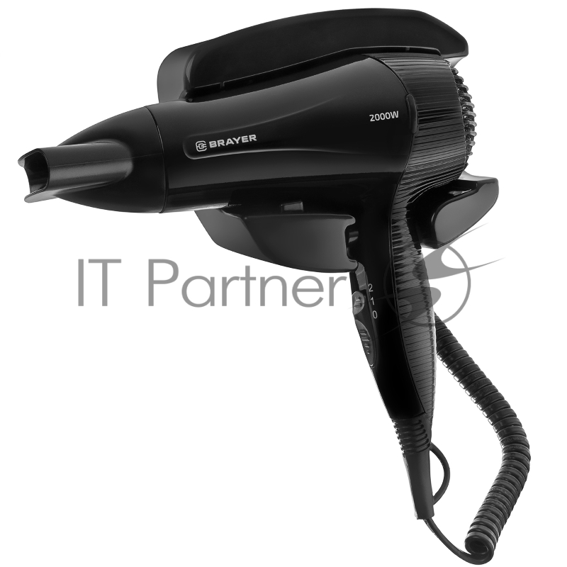 Фен настенный BRAYER BR3021BK, 2000, 2 скор, 2 реж нагрева, концентратор, холод, 1,8 м,