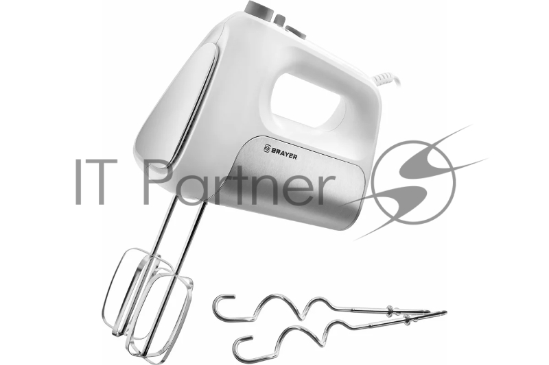 Миксер BRAYER BR1303, 500 Вт, корп.из нерж.стали, 5 режимов, 2 крюка, 2 венчика