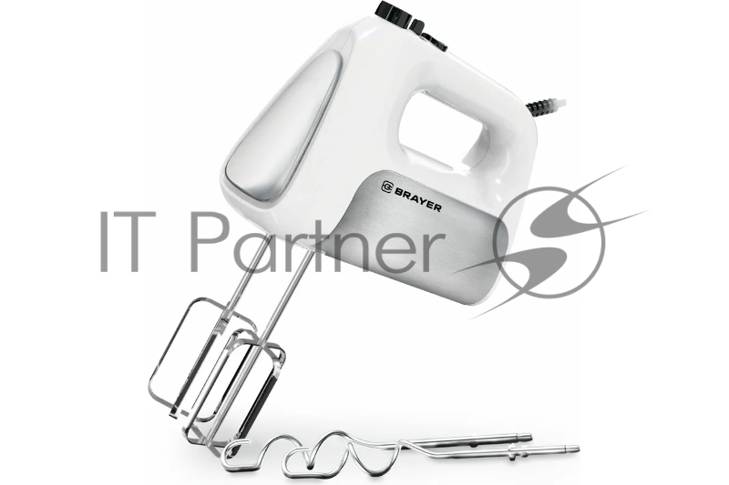 Миксер BRAYER BR1303, 500 Вт, корп.из нерж.стали, 5 режимов, 2 крюка, 2 венчика