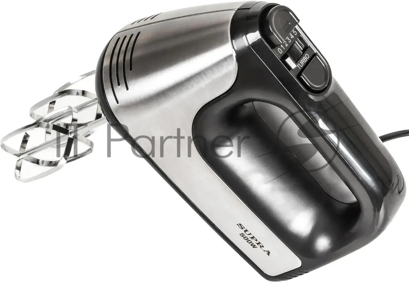 Миксер SUPRA MXS-591 (Мощность: 500 Вт, 6 скоростей, режим Турбо, насадки для взбивания яиц и крема, насадки для замеса тяжелого теста, корпус металл/пластик, цвет:черный)