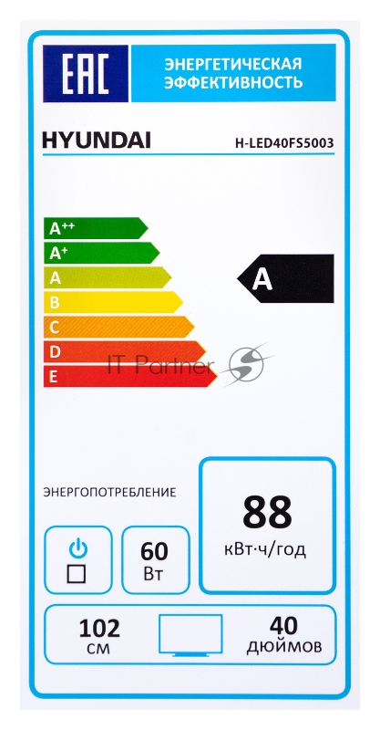 Телевизор LED Hyundai 40 H-LED40FS5003 Яндекс.ТВ черный FULL HD 60Hz DVB-T DVB-T2 DVB-C DVB-S DVB-S2 USB WiFi Smart TV (RUS)