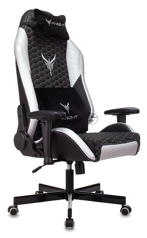 Кресло игровое Knight Neon черный/серебряный соты эко.кожа с подголов. крестовина металл
