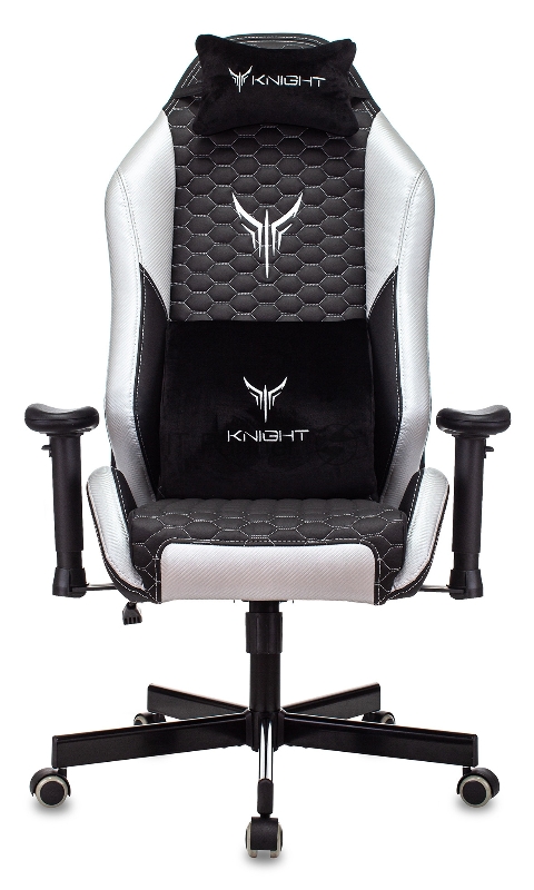 Кресло игровое Knight Neon черный/серебряный соты эко.кожа с подголов. крестовина металл