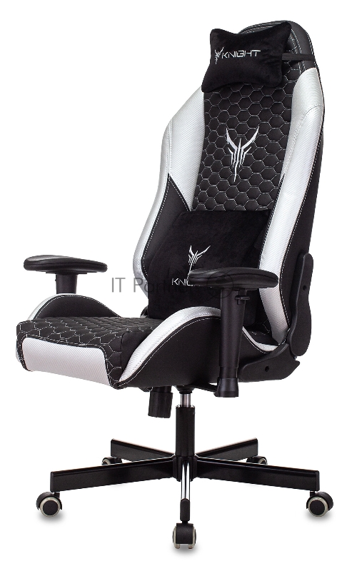 Кресло игровое Knight Neon черный/серебряный соты эко.кожа с подголов. крестовина металл