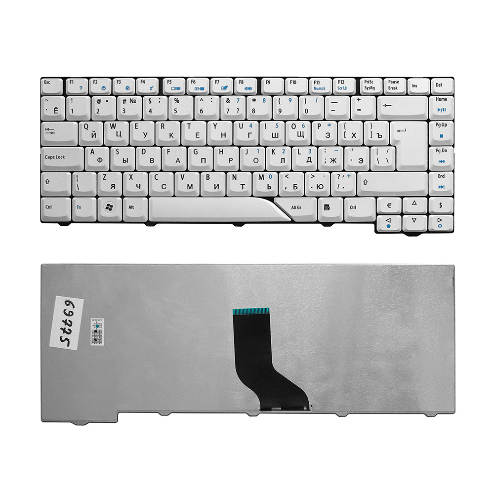 Клавиатура для ноутбука Acer Aspire 4220, 4230, 4310, 4520, 4710, 4720, 5230, 5300 Series. Г-образный Enter. Серая, без рамки. V072146AS1.