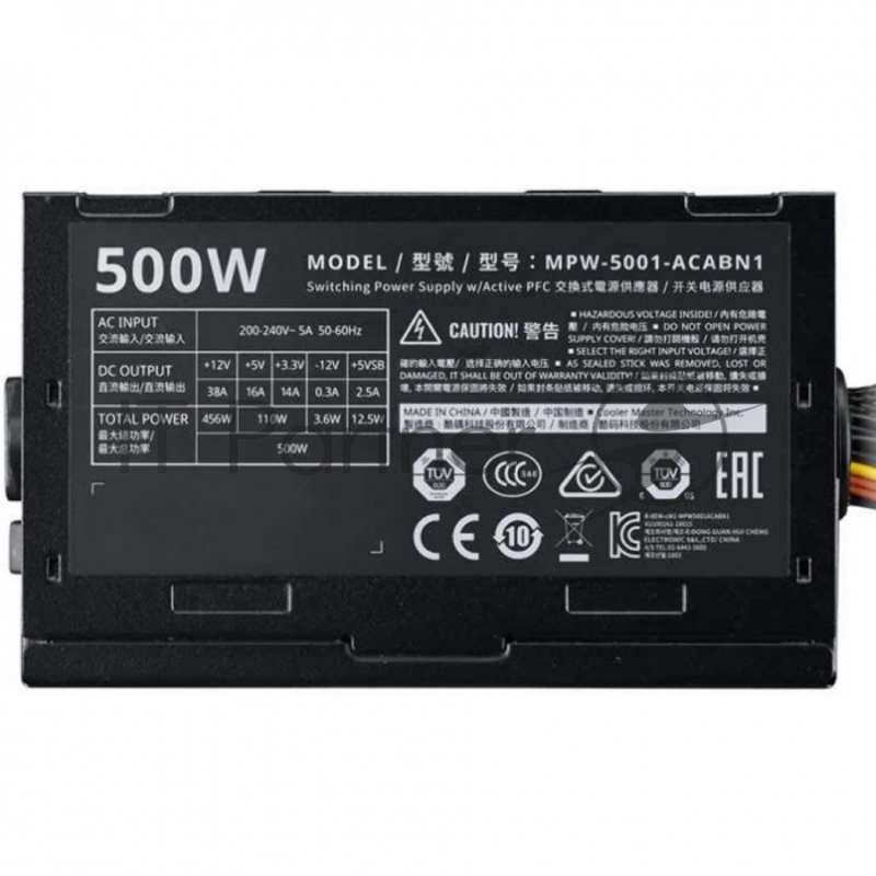 Блок питания 500 Ватт Power Supply Cooler Master Elite V3 500, 500W, ATX, 120mm, 3xSATA, 1xPCI-E(6+2), APFC