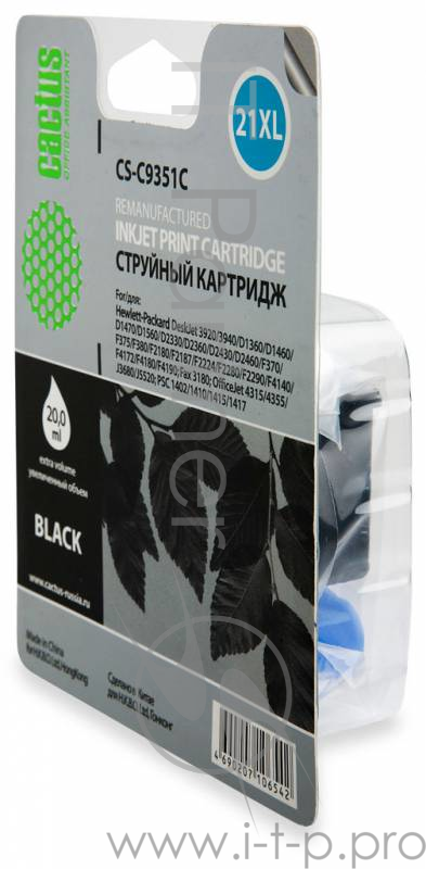 Картридж струйный Cactus CS-C9351C черный для №21XL HP DeskJet 3920/3940/D1360/D1460/D1470/D1 (20