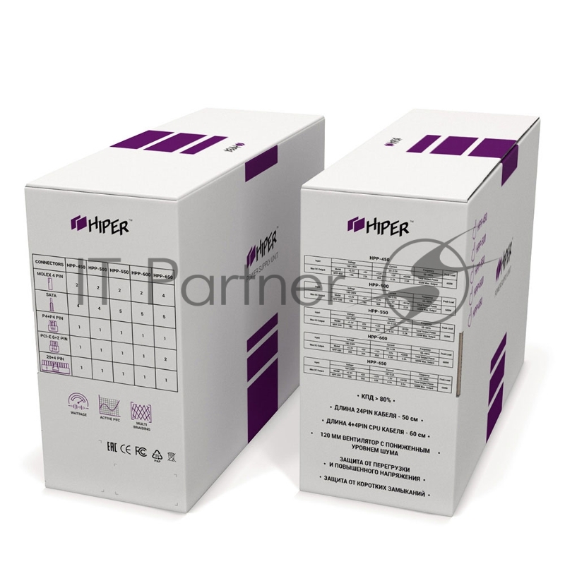 Блок питания HIPER HPP-500 (ATX 2.31, 500W, Active PFC, 120mm fan, черный) BOX