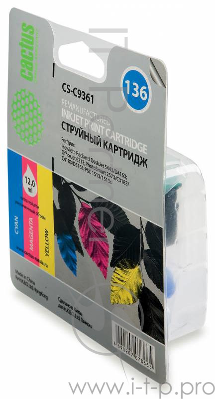 Расходные материалы CACTUS C9361 Картридж (CS-C9361) №136 (трехцветный) для DeskJet 5443/D4163 OfficeJet 6313