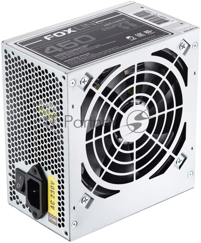 Блок питания 450Вт Power Supply Foxline, 450W, ATX, APFC, 120FAN, CPU 4+4 pin, MB 24pin, 5xSATA, 2xPATA, 1xFDD, 1xPCI-E 6pin, 80+