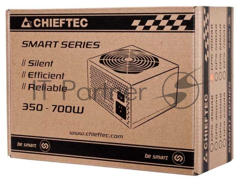 Блок питания Chieftec 600W RTL GPS-600A8 {ATX-12V V.2.3 PSU with 12 cm fan, Active PFC, fficiency >80% with power cord 230V only}