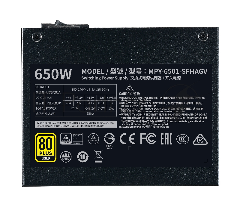 Блок питания 650 Ватт Power Supply Cooler Master V650 SFX Gold, 650W, SFX, 92mm, 24pin, 8xSATA, 4xPCI-E(6+2), APFC, 80+ Gold