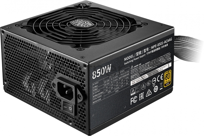 Блок питания Cooler Master MWE Gold 850 V2, 850W, ATX, 120mm, 24pin, 12xSATA, 4xPCI-E(6+2), APFC, 80+ Gold