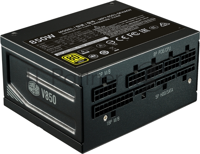 Блок питания Power Supply Cooler Master V850 SFX Gold, 850W, SFX, 92mm, 24pin, 8xSATA, 4xPCI-E(6+2), APFC, 80+ Gold, white
