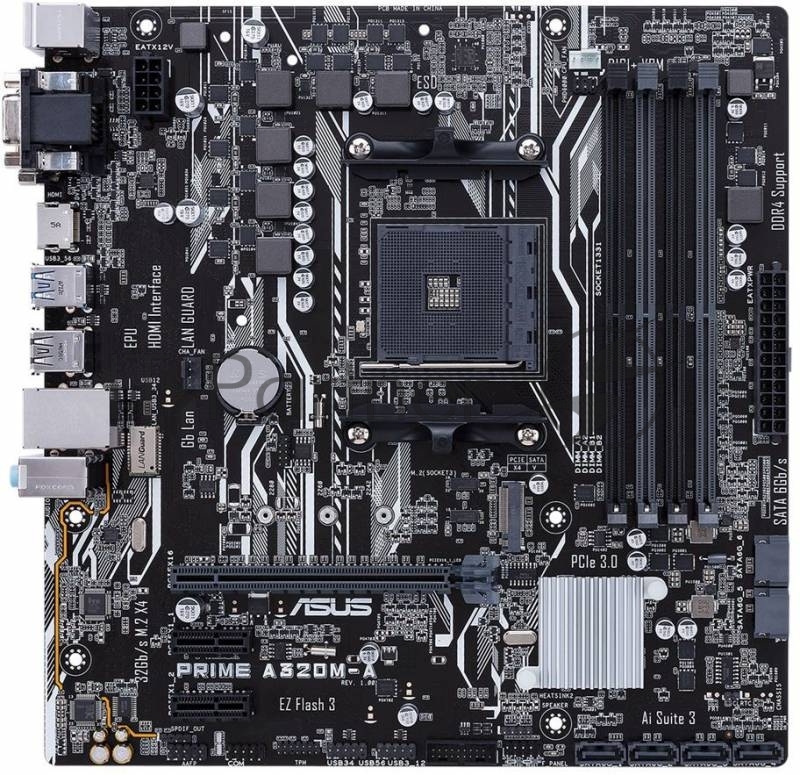 Материнская плата Asus PRIME A320M-A Soc-AM4 AMD A320 4xDDR4 mATX AC`97 8ch(7.1) GbLAN RAID+VGA+DVI+HDMI
