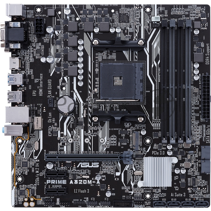 Материнская плата Asus PRIME A320M-A Soc-AM4 AMD A320 4xDDR4 mATX AC`97 8ch(7.1) GbLAN RAID+VGA+DVI+HDMI