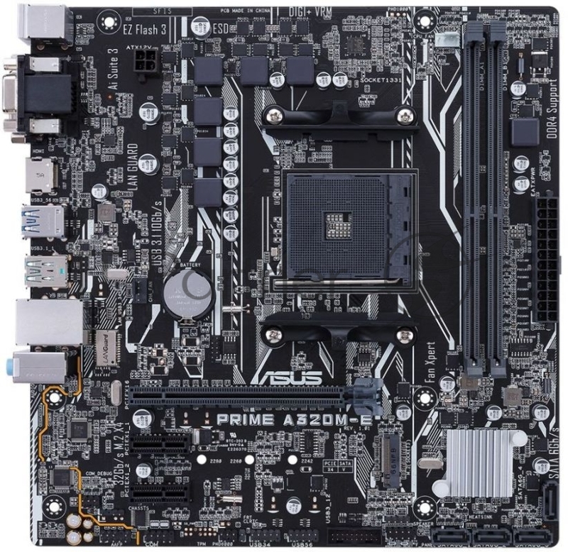 Материнская плата ASUS PRIME A320M-E <AM4, AMD A320, 2*DDR4, 1xPCIe x16, 2xPCIe x1, SATA3, D-SUB, HDMI, 5xUSB 3.1, Lan, mATX, Retail