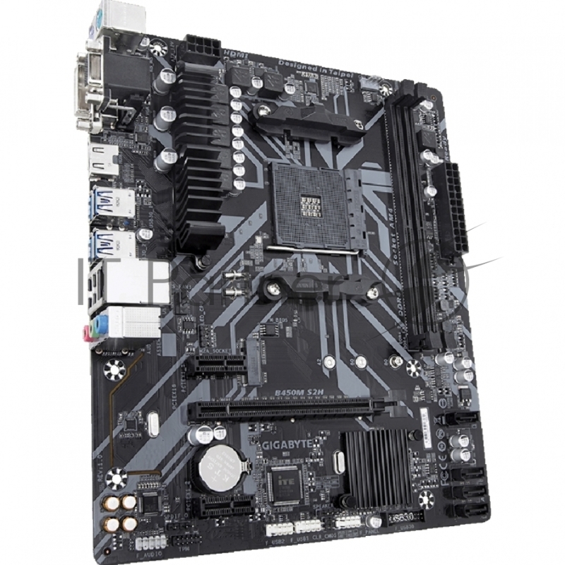 Материнская плата Gigabyte B450M S2H Soc-AM4 AMD B450 2xDDR4 mATX AC`97 8ch(7.1) GbLAN RAID+VGA+DVI+HDMI