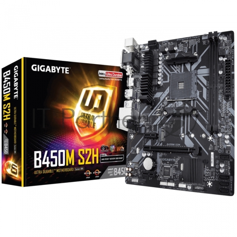 Материнская плата Gigabyte B450M S2H Soc-AM4 AMD B450 2xDDR4 mATX AC`97 8ch(7.1) GbLAN RAID+VGA+DVI+HDMI