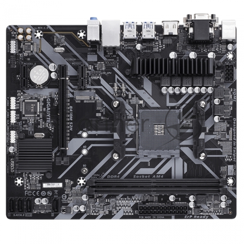 Материнская плата Gigabyte B450M S2H Soc-AM4 AMD B450 2xDDR4 mATX AC`97 8ch(7.1) GbLAN RAID+VGA+DVI+HDMI