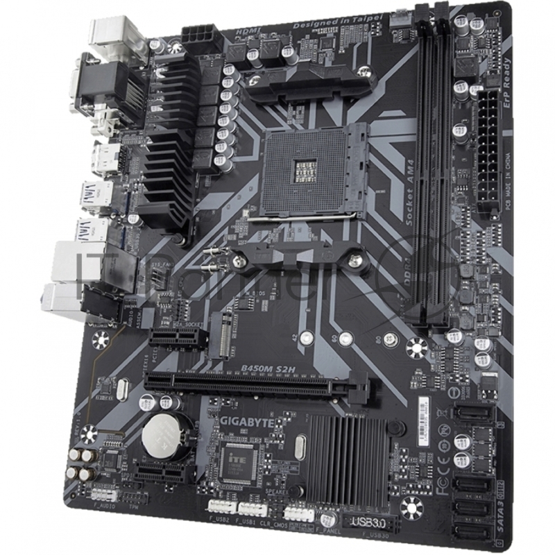 Материнская плата Gigabyte B450M S2H Soc-AM4 AMD B450 2xDDR4 mATX AC`97 8ch(7.1) GbLAN RAID+VGA+DVI+HDMI