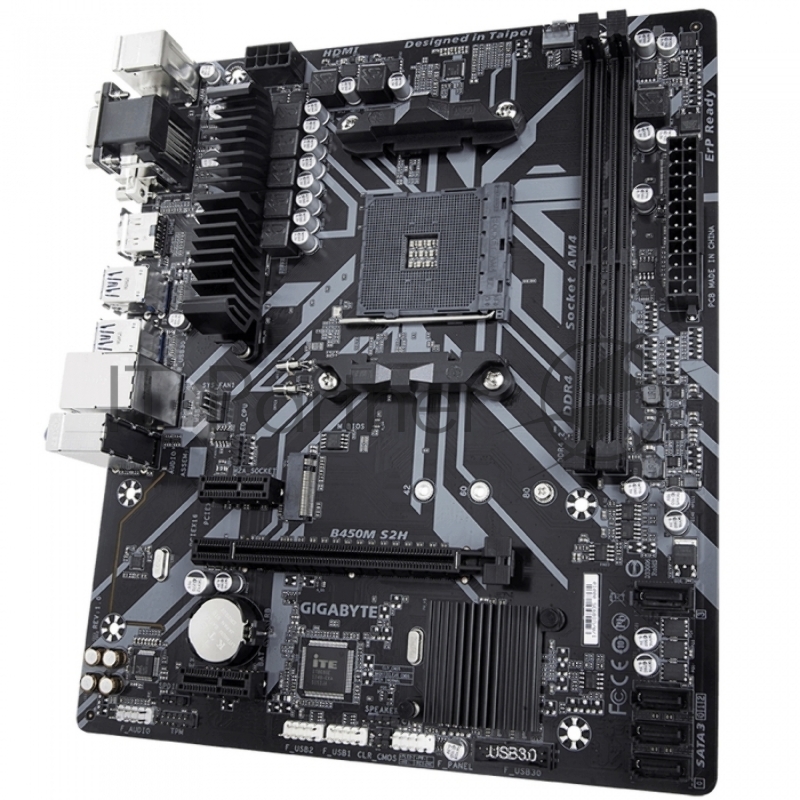 Материнская плата Gigabyte B450M S2H Soc-AM4 AMD B450 2xDDR4 mATX AC`97 8ch(7.1) GbLAN RAID+VGA+DVI+HDMI