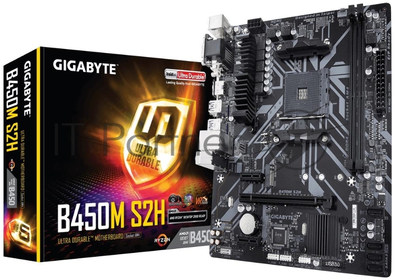 Материнская плата Gigabyte B450M S2H Soc-AM4 AMD B450 2xDDR4 mATX AC`97 8ch(7.1) GbLAN RAID+VGA+DVI+HDMI