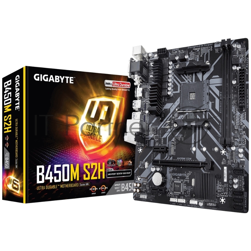 Материнская плата Gigabyte B450M S2H Soc-AM4 AMD B450 2xDDR4 mATX AC`97 8ch(7.1) GbLAN RAID+VGA+DVI+HDMI